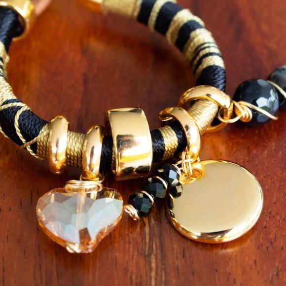 Handmade colorful bracelet gold plated and leather new - Picture 2 of 5